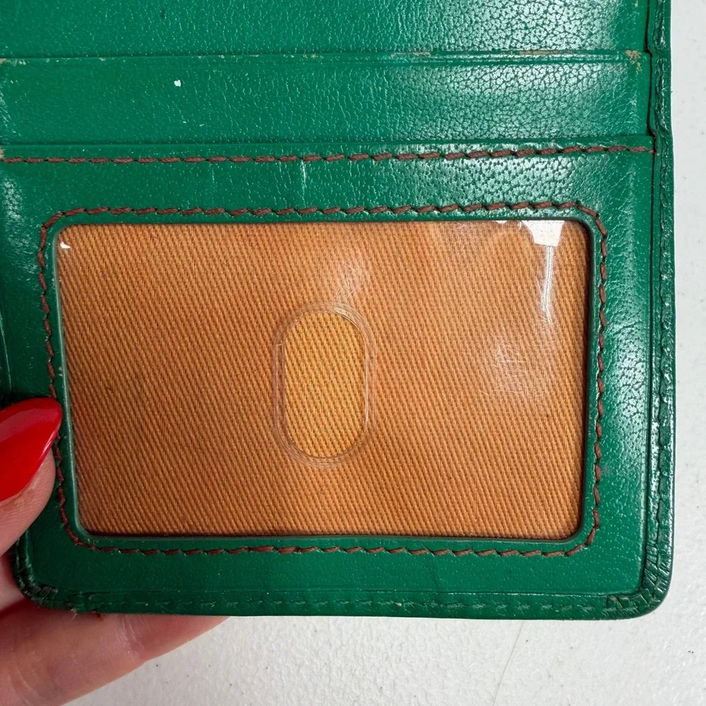 Hobo Euro Slide Card Case Holder Slim Zipper ID Window Green Leather Wallet